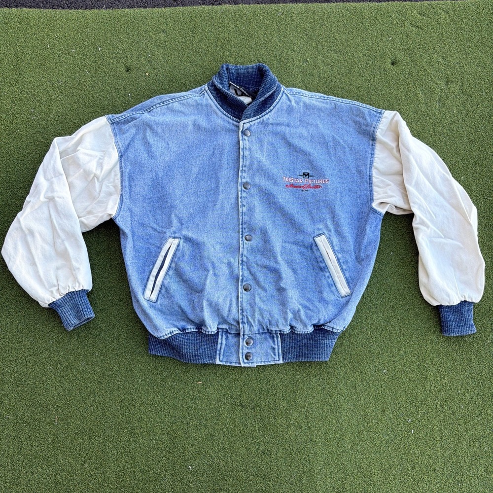Vintage Tri Star Pictures Denim Varsity Jacket Medium Made In USA